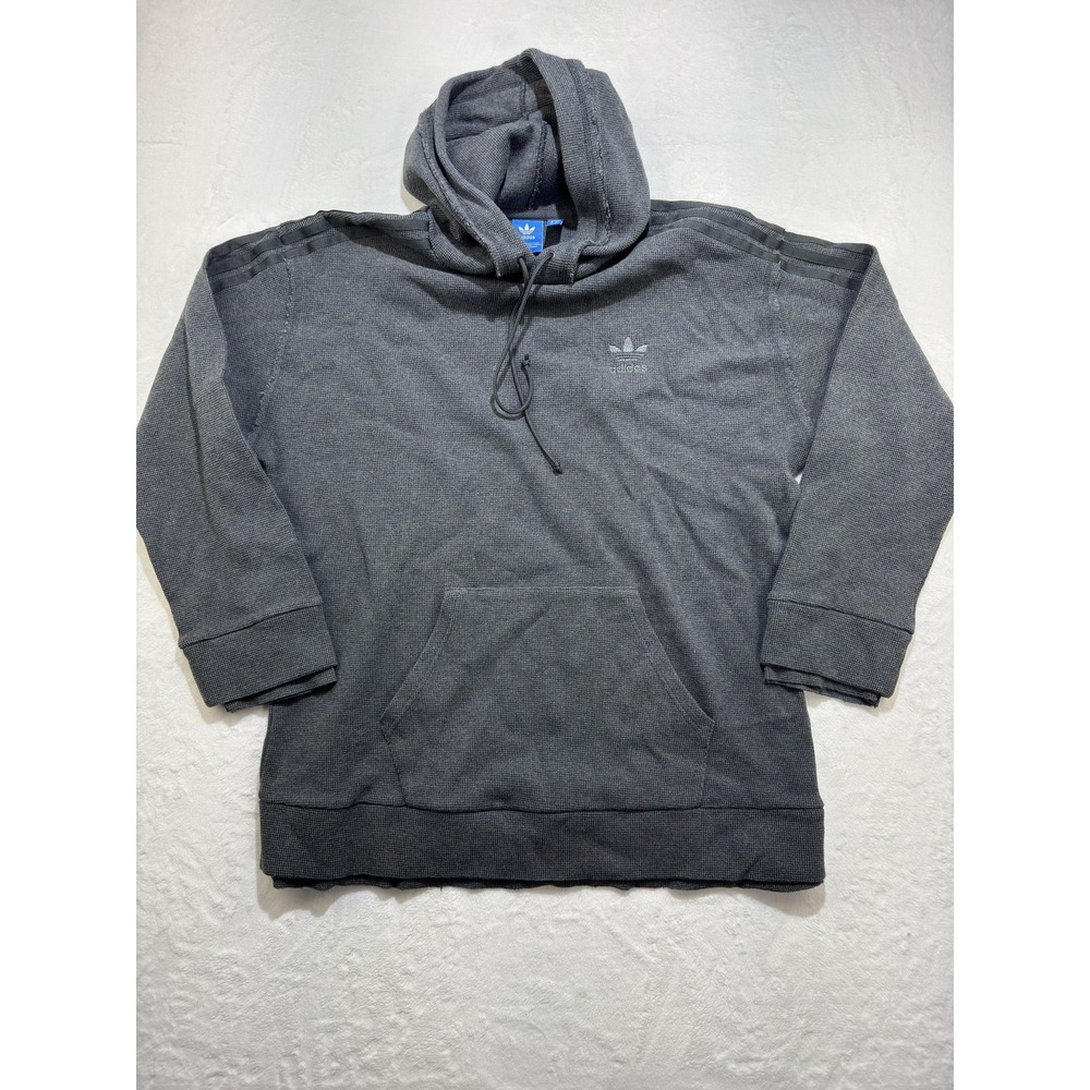 Adidas Originals Hoodie Mens Large Gray Waffle Knit 3 Stripes Trefoil Pullover
